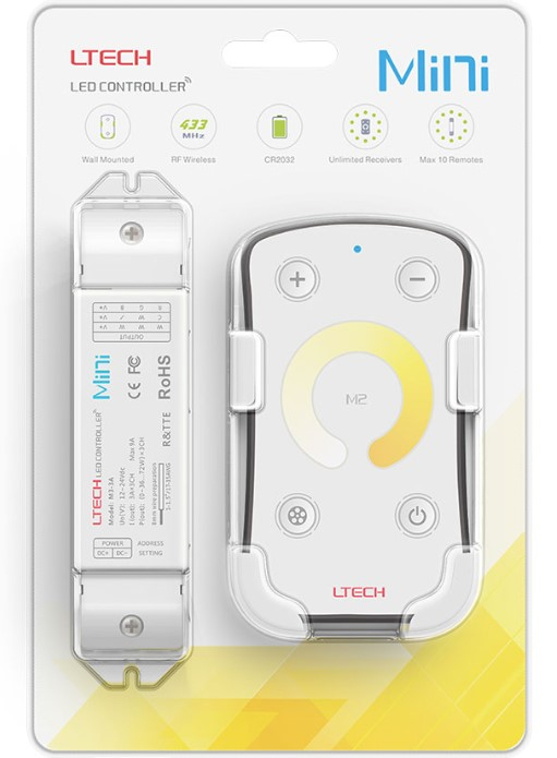 Controller LED wireless LTECH, M2+M3-3A, 3x3A, 12-24V, RF 433.92MHz, telecomanda inclusa, pentru benzi LED dimabile RGB/CCT [2]