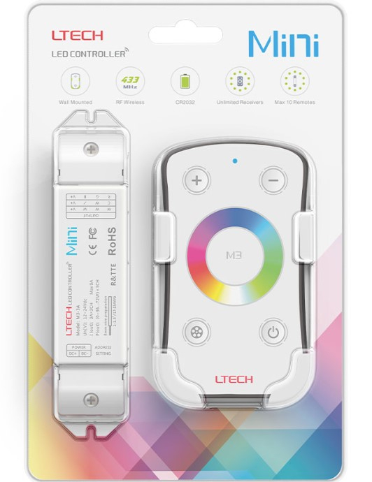 Controller LED wireless M3+M3-3A, 3x3A, 12-24V, RF 433.92MHz, telecomanda inclusa, pentru benzi LED dimabile RGB/CCT [2]