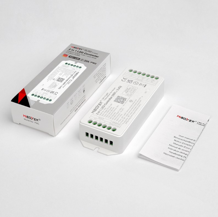 Controller LED MiBoxer PW2, 2-in-1 monocolor/dual-white, 20A, 12-48V, WiFi + 2.4GHz, Tuya, alb [2]