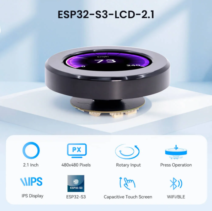 Display rotativ CrowPanel 2.1 inch, ESP32, IPS 480x480, touch si buton rotativ, programabil Arduino IDE si LVGL [2]