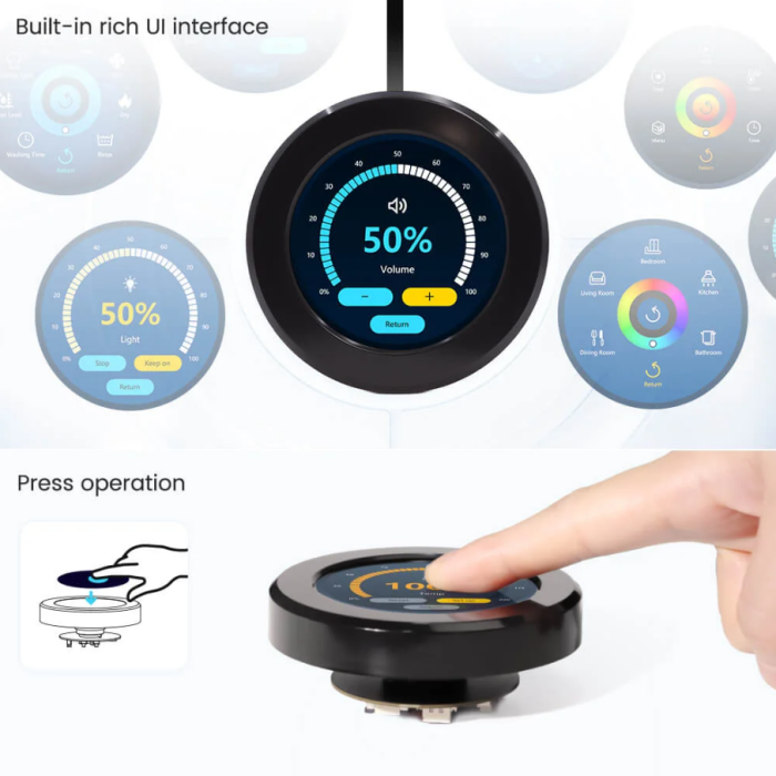 Display rotativ CrowPanel 2.1 inch, ESP32, IPS 480x480, touch si buton rotativ, programabil Arduino IDE si LVGL [5]