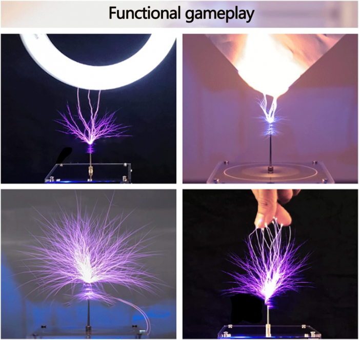 Tesla Coil Bluetooth, arcuri electrice vizibile, mod muzical & long arc, control intensitate, cupru, carcasa transparenta [4]