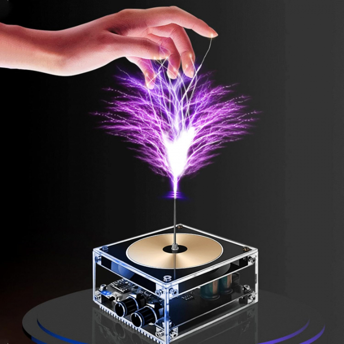 Tesla Coil Bluetooth, arcuri electrice vizibile, mod muzical & long arc, control intensitate, cupru, carcasa transparenta [5]