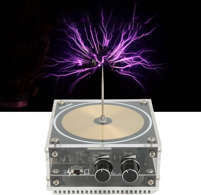 Generator Tesla Coil Bluetooth 48V, arcuri electrice vizibile, mod muzical si long arc, control reglabil, compact, pentru experimente si decor [7]