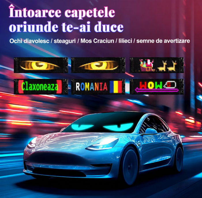 Ecran/sticker LED RGB flexibil 20 × 64 pixeli, 34.8 × 10.2 cm, Bluetooth, USB 5V, IP65 [9]