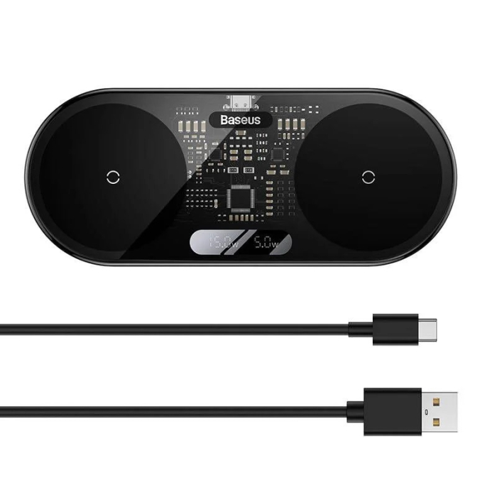 Incarcator Wireless Dual Baseus Digital LED Display 20W, Qi, USB-C, Negru – WXSX010101 [6]