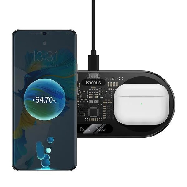 Incarcator Wireless Dual Baseus Digital LED Display 20W, Qi, USB-C, Negru – WXSX010101 [2]