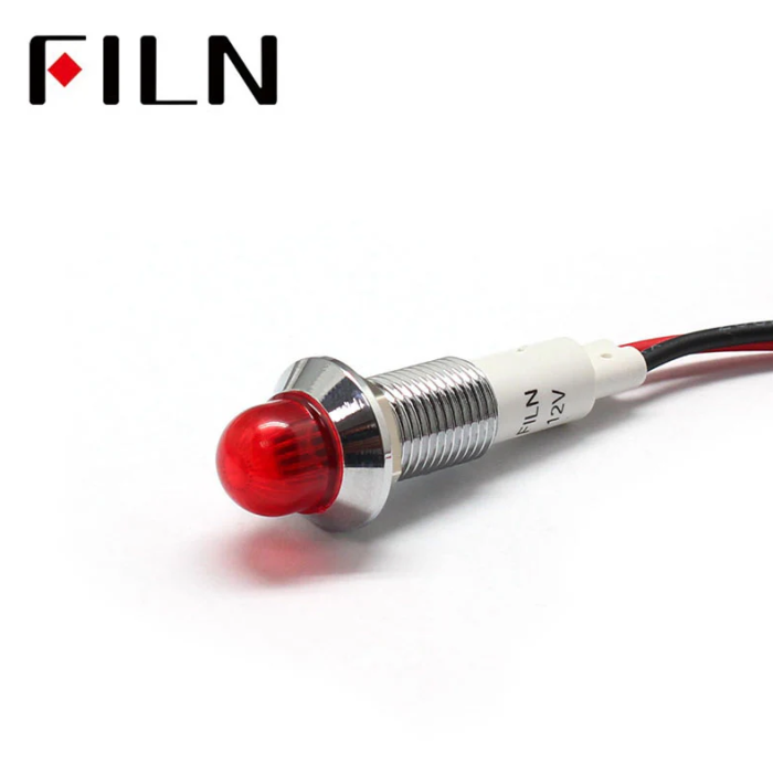 Indicator LED cap sferic de panou din alama, 10mm, 2 fire 20cm, rosu, 12V DC, IP67, FL1M-10BW-1-RED [2]