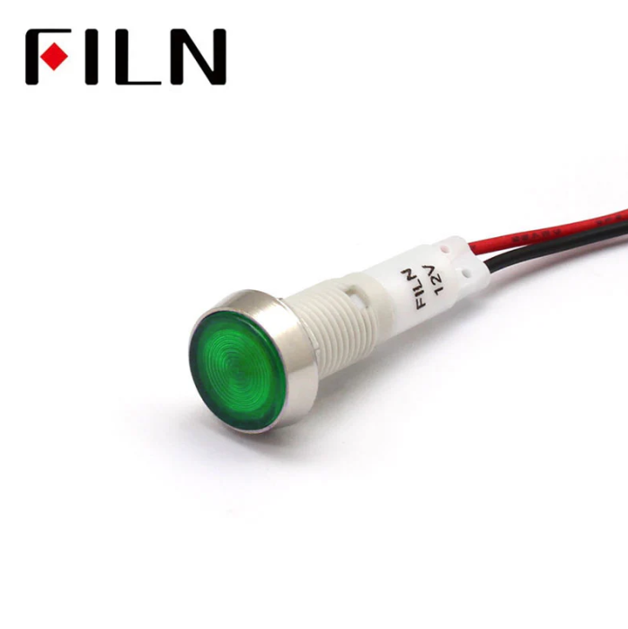 Indicator/martor LED incastrat de panou din plastic, 10mm, 2 fire 20cm, verde, 12-24V DC, IP65, FL1P-10NW-4-GREEN [3]