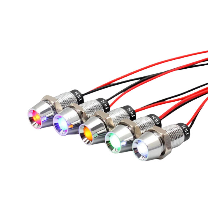 Indicator LED incastrat de panou din alama, 8mm, 2 fire 20cm, verde, 12-24V, IP67 FL1M-08CW-4-GREEN [3]