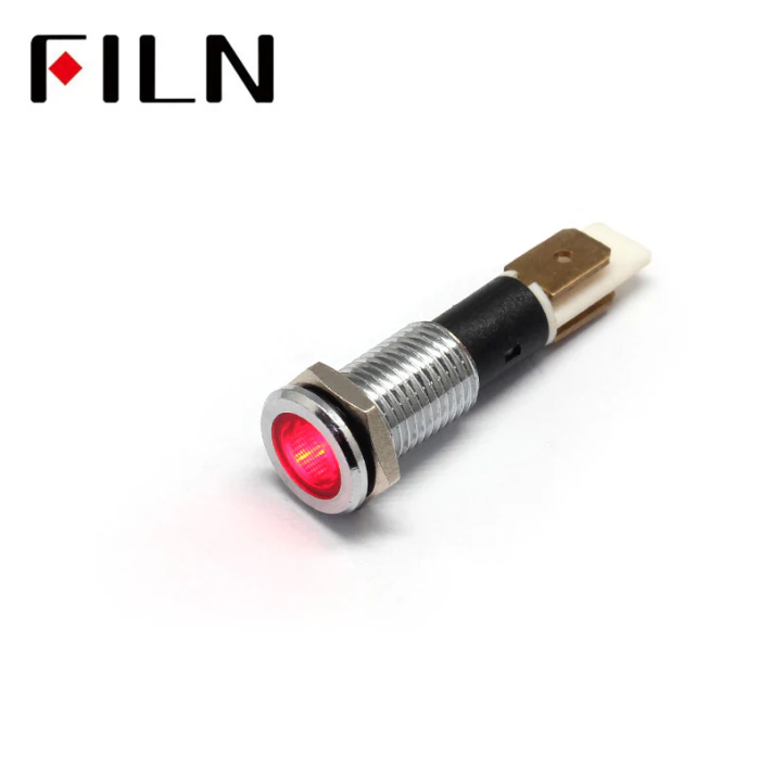 Indicator LED plat de panou din alama, 10mm, pini 6.3mm, rosu, 12-24V DC, IP65, FL1M-10FJ-1-RED [2]