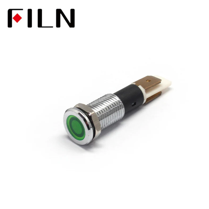 Indicator LED plat de panou din alama, 10mm, pini 6.3mm, verde, 12-24V DC, IP65, FL1M-10FJ-1-GREEN [2]