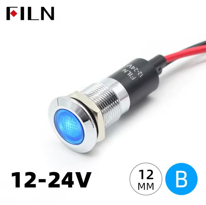 Indicator LED plat de panou alama 12mm, 2 fire 20cm, albastru, 12-24V DC, IP67, FL1M-12FW-1-BLUE [2]