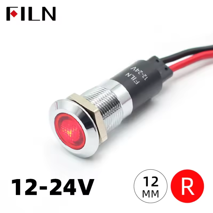 Indicator LED plat de panou alama 12mm, 2 fire 20cm, rosu, 12-24V DC, IP67, FL1M-12FW-1-RED [2]