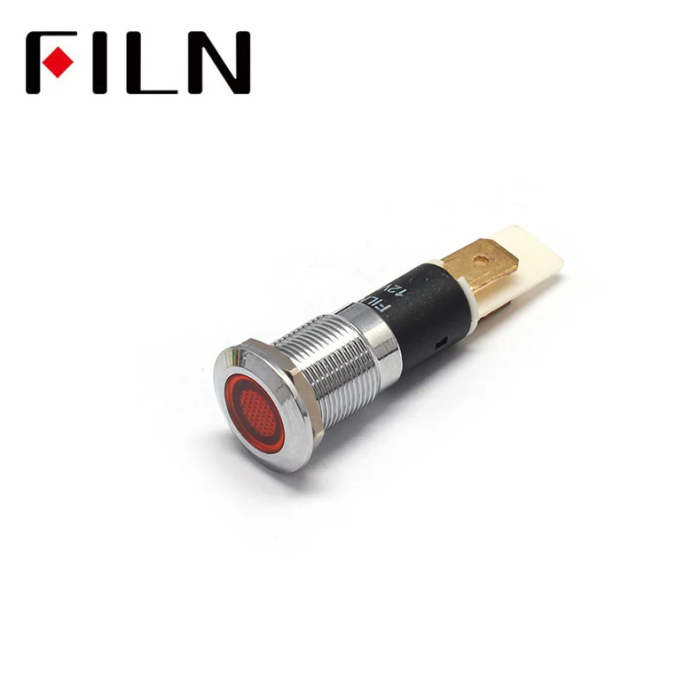 Indicator LED plat de panou din alama, 12mm, pini 6.3mm, rosu, 12-24V DC, IP67, FL1M-12FJ-1-RED [2]