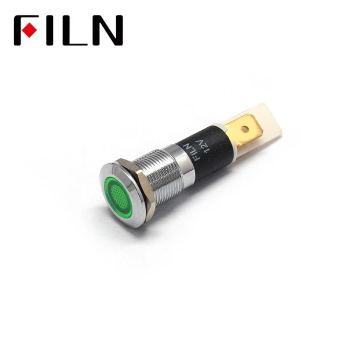 Indicator LED plat de panou din alama, 12mm, pini 6.3mm, verde, 12-24V DC, IP67, FL1M-12FJ-1-GREEN [2]