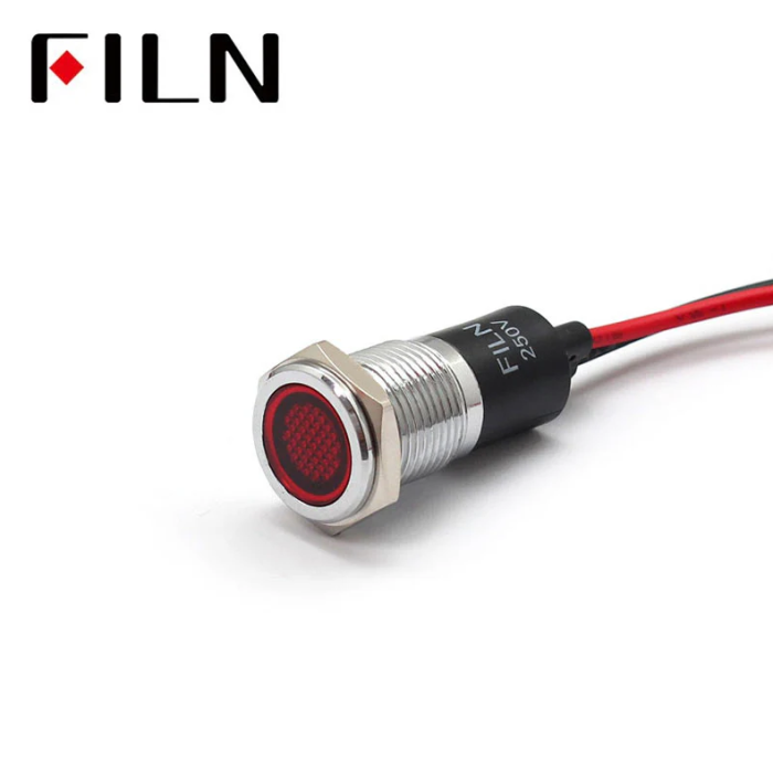 Indicator LED incastrat de panou din alama, 16mm, 2 fire 20cm, rosu, 12-24V DC, IP67, FL1M-16FW-1-RED [2]