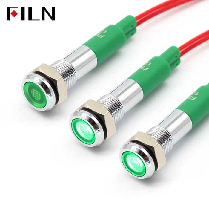 Indicator LED plat de panou alama 6mm, 2 fire 20cm, verde, 12-24V DC, IP65, FL1M-06FW-1-GREEN [2]