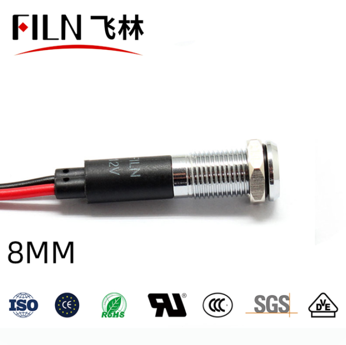 Indicator LED plat de panou alama 8mm, 2 fire 20cm, rosu, 12-24V DC, IP67, FL1M-08FW-1-RED [3]