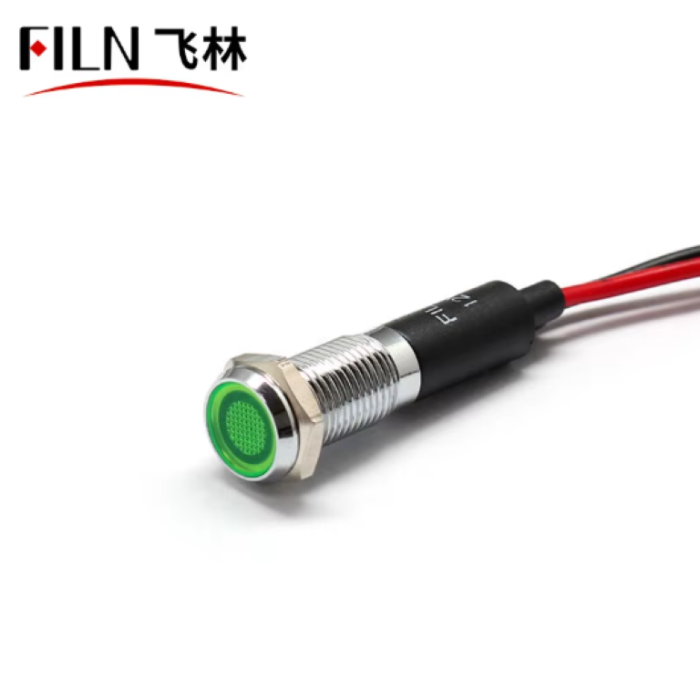 Indicator LED plat de panou alama 8mm, 2 fire 20cm, verde, 12-24V DC, IP67, FL1M-08FW-1-GREEN [2]