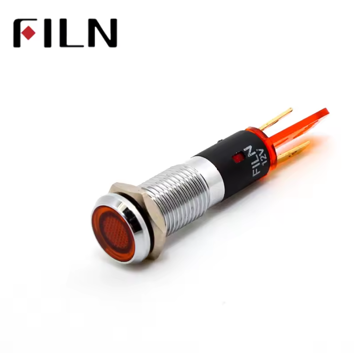 Indicator LED plat de panou din alama, 8mm, pini 2.8mm, rosu, 12-24V DC, IP65, FL1M-08FJ-1-RED [3]