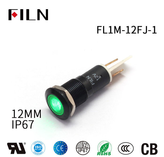 Indicator LED plat de panou din aluminiu anodizat, 12mm, pini 6.3mm, verde, 12-24V DC, IP67, FL1A-12FJ-1-GREEN [2]