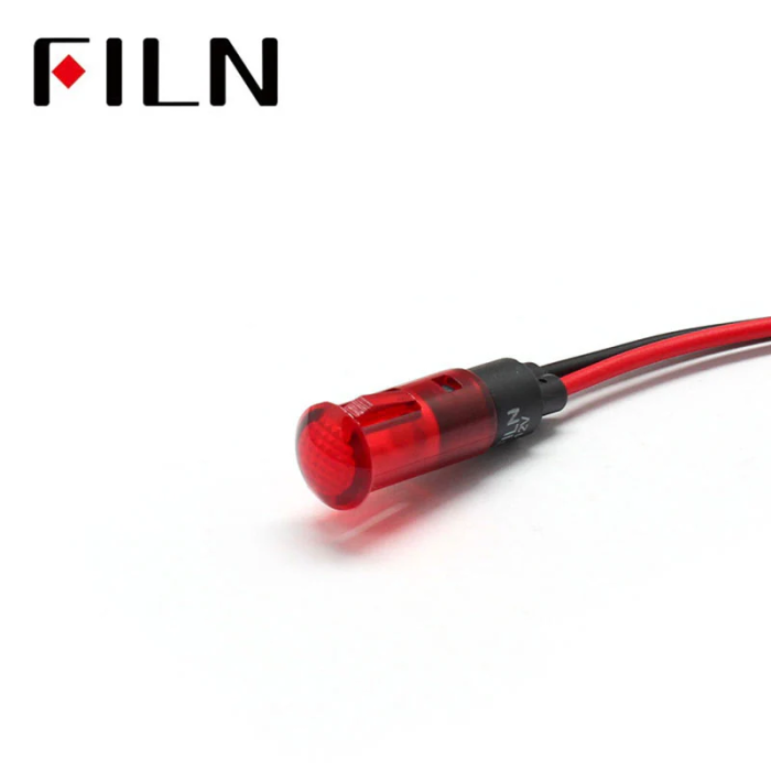 Indicator LED snap de panou din plastic , 8mm, 2 fire 20cm, rosu, 12-24V DC, IP65, FL1P-08QW-2-RED [2]