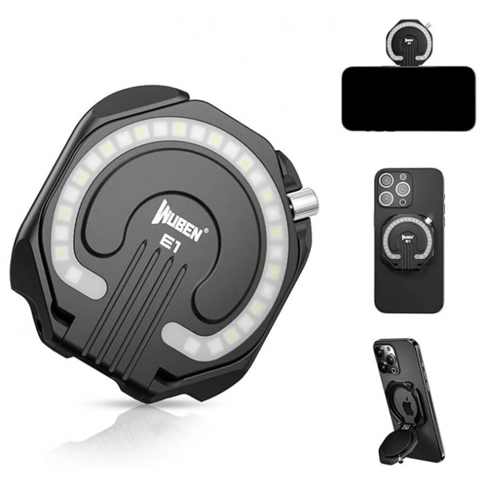Inel magnetic cu lanterna pentru telefon, 300lm, IP65, culoare negru, WUBEN E1 [1]