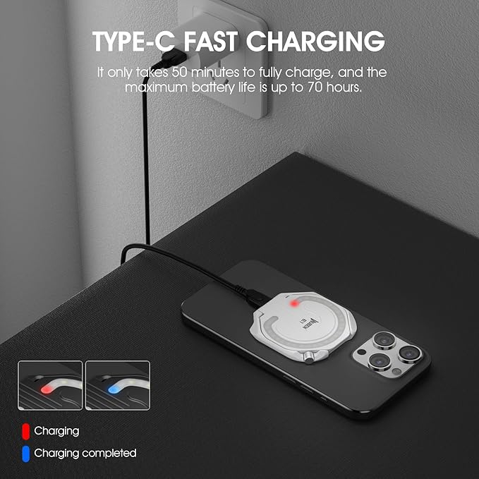 Inel magnetic cu lanterna pentru telefon, 300lm, IP65, culoare negru, WUBEN E1 [2]