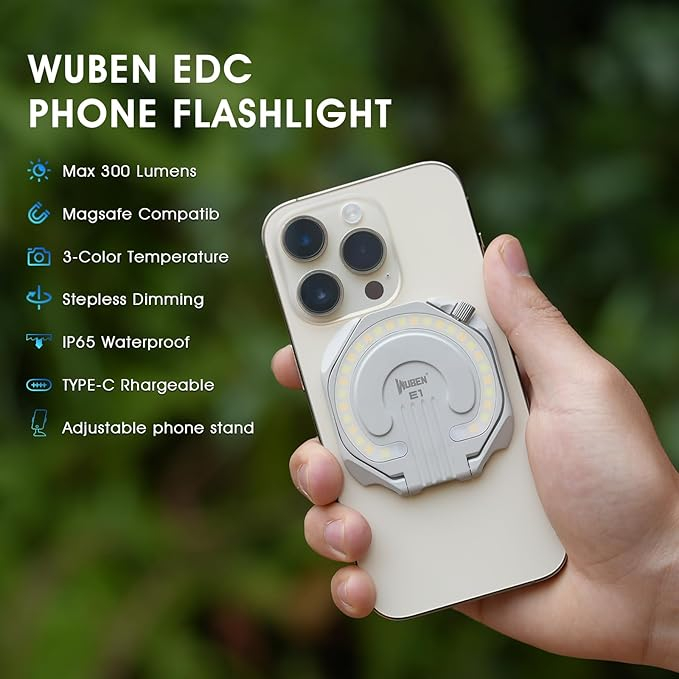 Inel magnetic cu lanterna pentru telefon, 300lm, IP65, culoare negru, WUBEN E1 [5]