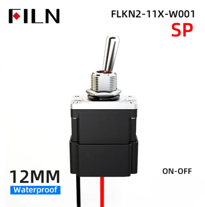 Intrerupator basculant cu mentinere, 12mm, 2 pozitii, 2 fire, ON-OFF, 16A 125/250VAC, 20A 24VDC, SPST, IP67, FLKN2-11X-W [3]