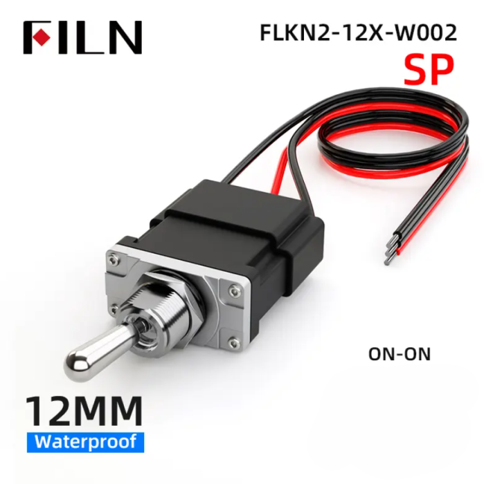 Intrerupator basculant cu mentinere, 12mm, 2 pozitii, 3 fire, ON-ON, 16A 125/250VAC, 20A 24VDC, SPDT, IP67, FLKN2-12X-W [4]