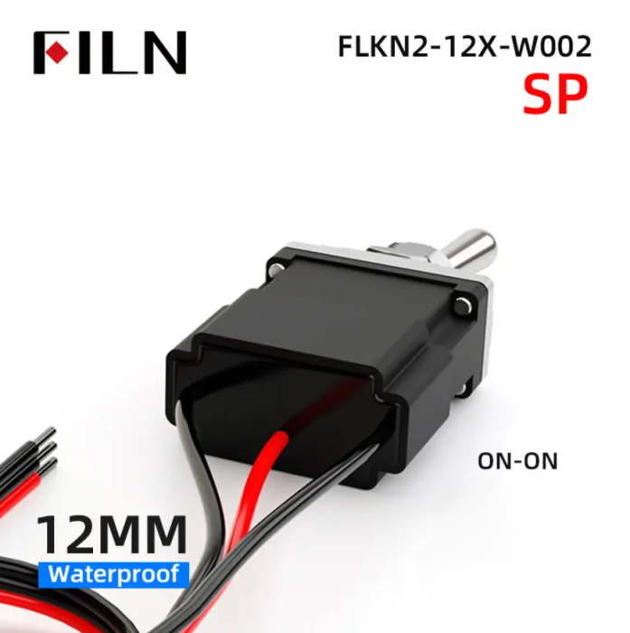 Intrerupator basculant cu mentinere, 12mm, 2 pozitii, 3 fire, ON-ON, 16A 125/250VAC, 20A 24VDC, SPDT, IP67, FLKN2-12X-W [3]