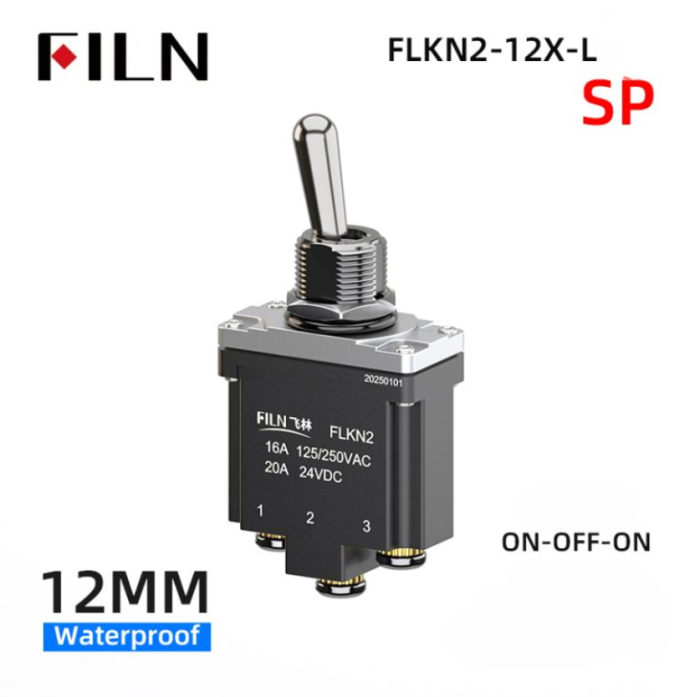 Intrerupator basculant cu mentinere, 3 pozitii, 3 pini, ON-OFF-ON, 16A/250VAC, 20A/24VDC, fara iluminare, SPDT, FLKN2-13X-L [3]