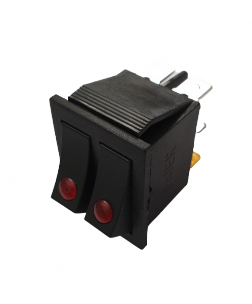 Intrerupator dublu Rocker dreptunghiular  SPST ON-OFF Rosu punct cu led  250V/15A IP20 KCD2 2x3 pini [2]