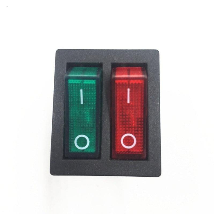 Intrerupator basculant/rocker dublu, iluminat rosu-verde, ON–OFF cu mentinere, 16A 250V AC, 32x25 mm, montaj panou, FL3-KCD3-2101-01-RG [2]