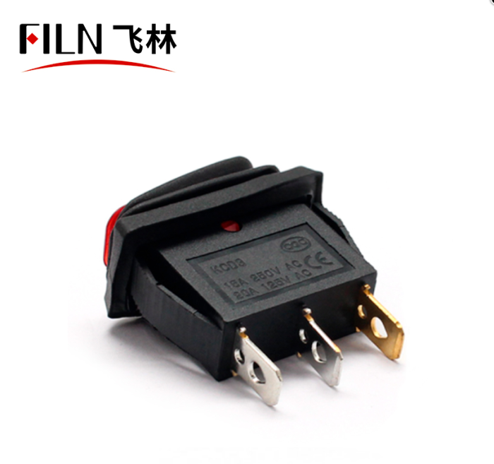 Intrerupator basculant/rocker ON-OFF cu mentinere, rosu, ermetic, SPST, 15A 250V AC, 34x17 mm, montaj panou, IP65, KCD3-101-03-RED [2]