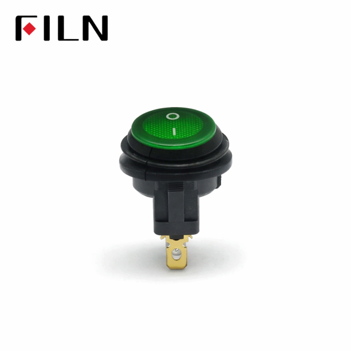 Intrerupator basculant/rocker ON-OFF cu mentinere, ermetic, SPST, 6A 250V AC, montaj panou, LED verde, 20mm, IP67, KCD1-101-11-GREEN [2]