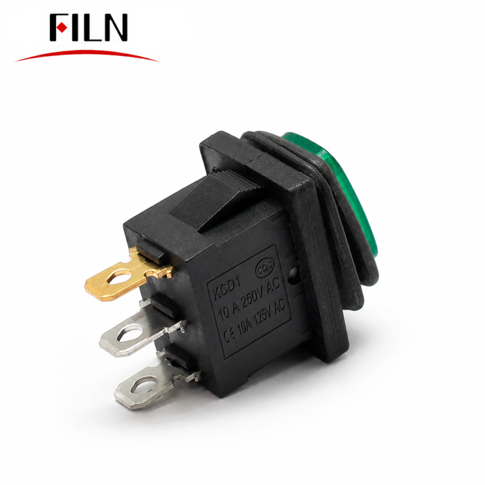 Intrerupator/rocker mini basculant ON-OFF, KCD1-0111-11, 3pini, 250VAC, 10A, 19.5x13mm, LED verde, cu retinere, IP65 [3]