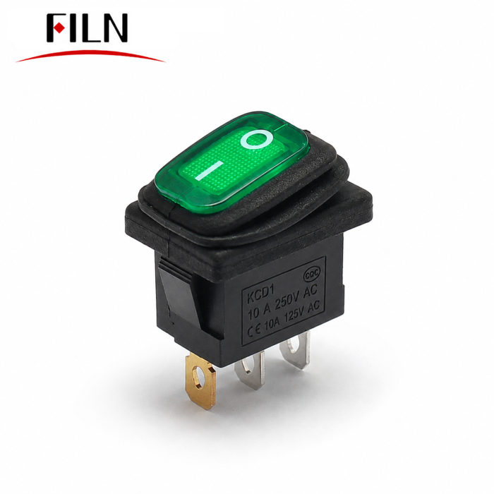 Intrerupator/rocker mini basculant ON-OFF, KCD1-0111-11, 3pini, 250VAC, 10A, 19.5x13mm, LED verde, cu retinere, IP65 [2]