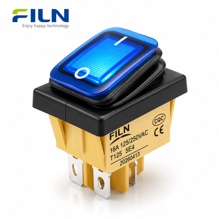 Intrerupator/rocker basculant ON-OFF, KCD4-0211-21, 4pini, 250VAC, 16A, 30x22mm, LED albastru, cu retinere, IP65 [3]