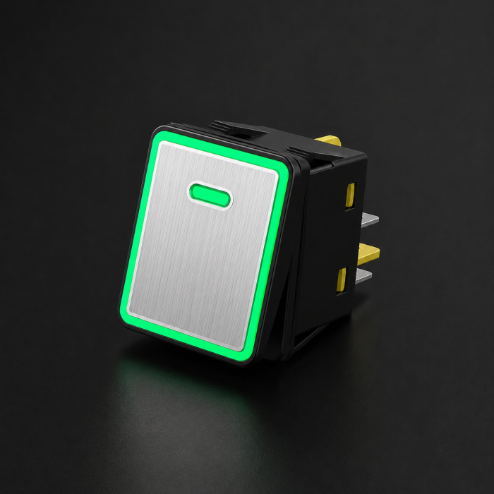 Intrerupator/rocker basculant metalic ON-OFF KCD4-082, 4 pini, LED verde, 30A, 250VAC, IP67 [2]
