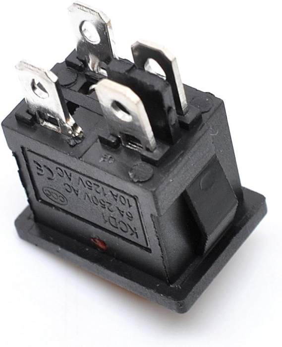 Buton rocker mini ON–OFF iluminat cu mentinere, 6A 250V AC, DPST, montaj panou, rosu, KCD1-104-00-RED [2]