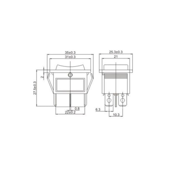 Intrerupator basculant/rocker iluminat rosu cu mentinere, ON–OFF–ON, 16A 250V AC, 22x30 mm, montaj panou, FL3-KCD4-203-01-RED [2]