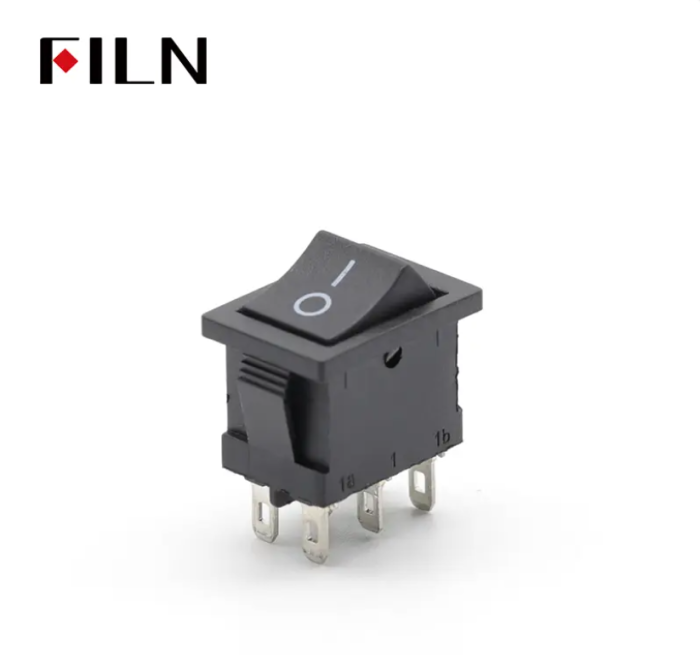 Buton rocker mini ON–ON cu mentinere, 6A 250V AC, DPDT, montaj panou, KCD1-202-00 [2]