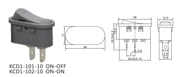 Intrerupator tip rocker ON-OFF 250V/6A gri KCD1-101-10 [2]