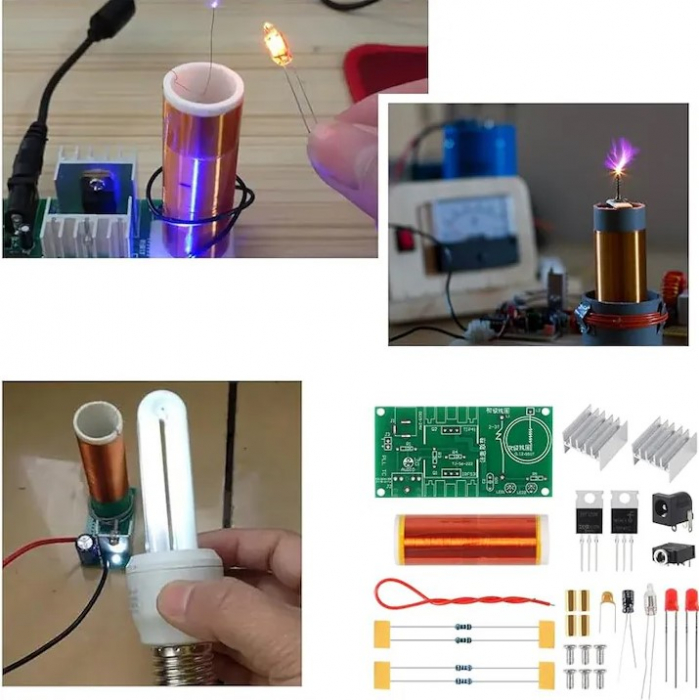 Kit bobina Tesla pentru experimente scolare, generare plasma si lumina, asamblare DIY [6]