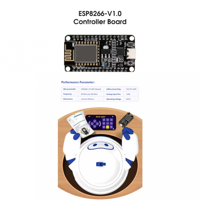 Kit educational ACEBOTT cu aplicatie, Robot painjen, STEM Robotics, ACEBOTT ESP8266, conexiune WIFI [5]