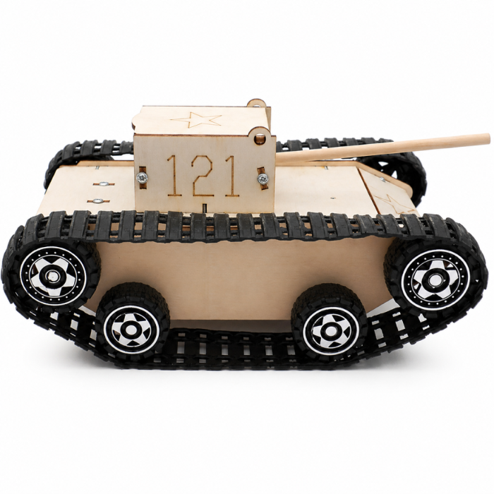 Kit tanc electric DIY din lemn, model educativ, 200x95x125 mm, functionare cu baterii 18650 [2]