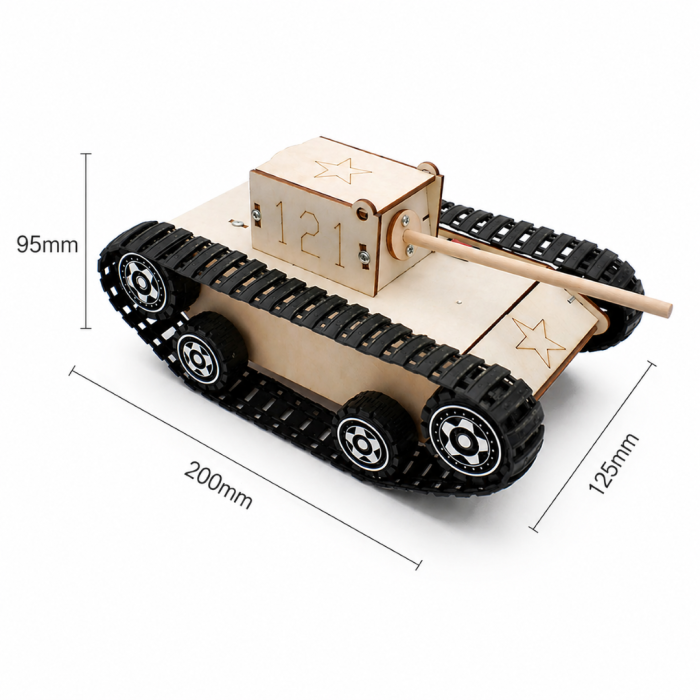 Kit tanc electric DIY din lemn, model educativ, 200x95x125 mm, functionare cu baterii 18650 [3]